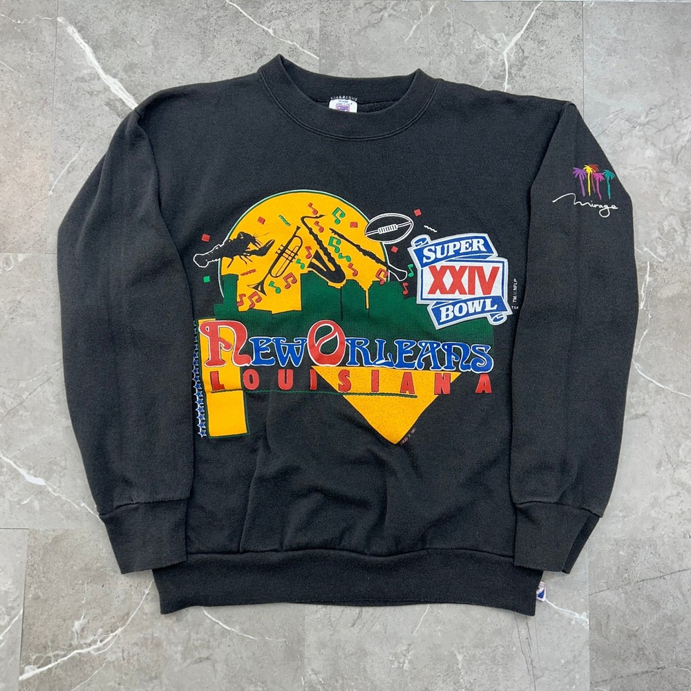 90s Vintage Super Bowl XXIV Sweatshirt Mens Medium SF 49ers New Orleans Jazz